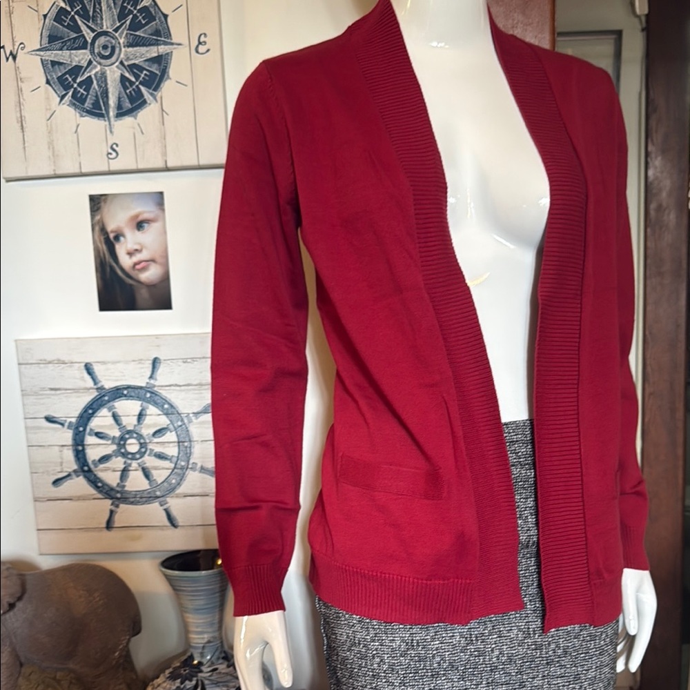 NWT northern reflections size small Women's Red Open Front Cardigan 100%cotton